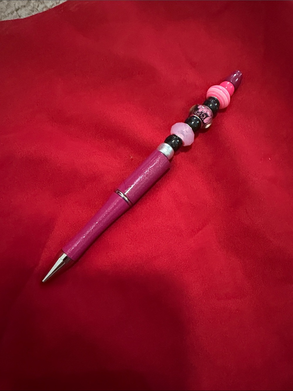 Handcrafted Pink Beaded Ballpoint Pen - Home Office